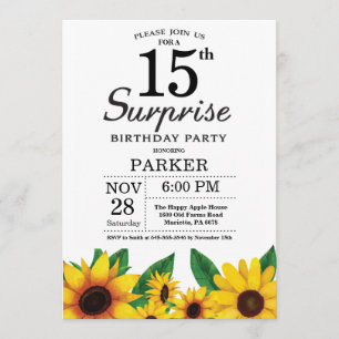 Sunflower Surprise 15th Birthday Invitation
