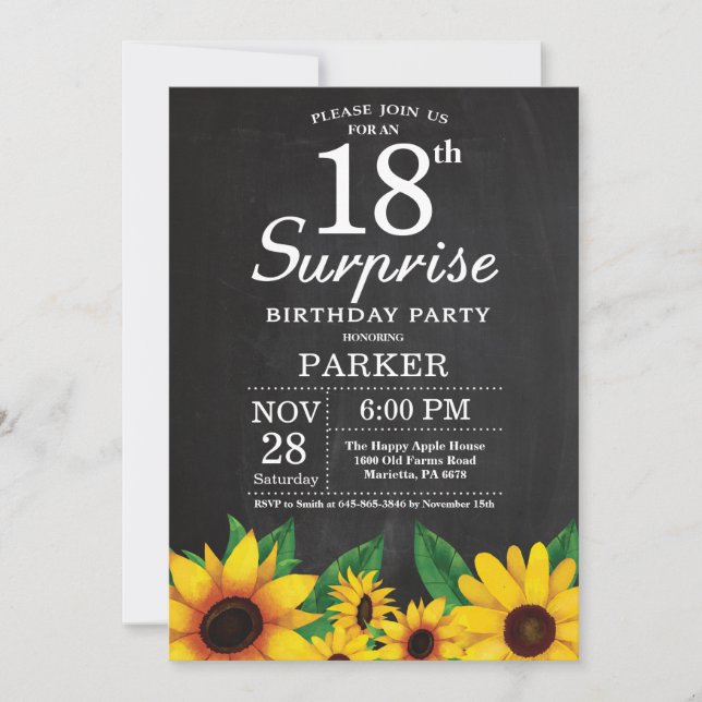 Sunflower Surprise 18th Birthday Invitation (Front)
