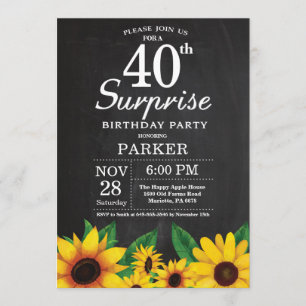 Sunflower Surprise 40th Birthday Invitation