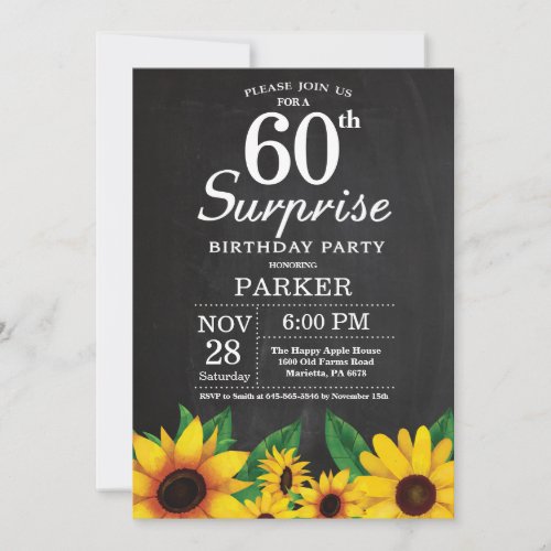 Sunflower Surprise 60th Birthday Invitation