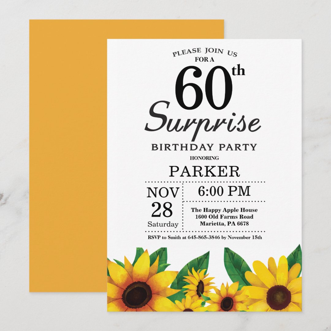 Sunflower Surprise 60th Birthday Invitation Zazzle