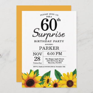 Sunflower Surprise 60th Birthday Invitation