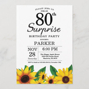 Sunflower Surprise 80th Birthday Invitation