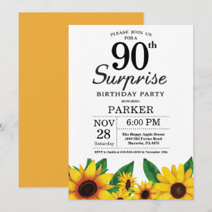 Sunflower Surprise 90th Birthday Invitation