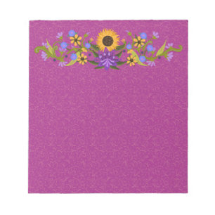 Sunflower Swag on Magenta Swirls Beautiful Notepad