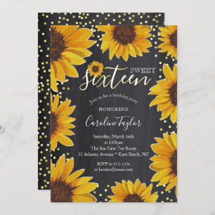 Sunflower Sweet 16 Birthday Chalkboard Invitation