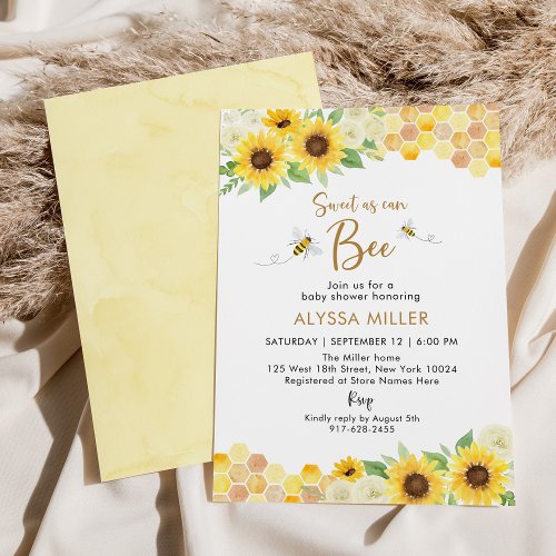 Sunflower Sweet As Can Bee Baby Shower Invitation