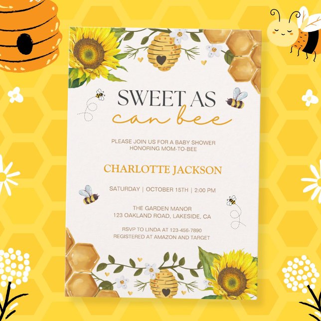 Sunflower Sweet as Can Bee Baby Shower Invitation (Creator Uploaded)