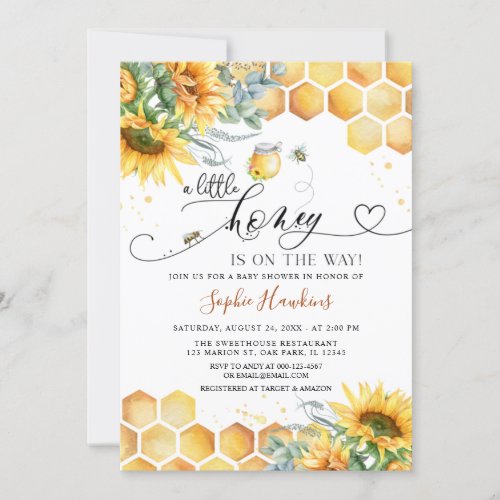 Sunflower Sweet Little Honey Bee Baby Shower Invitation