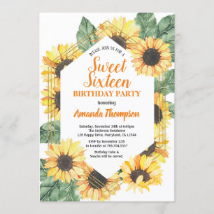 Sunflower Sweet Sixteen Birthday Party Invitation