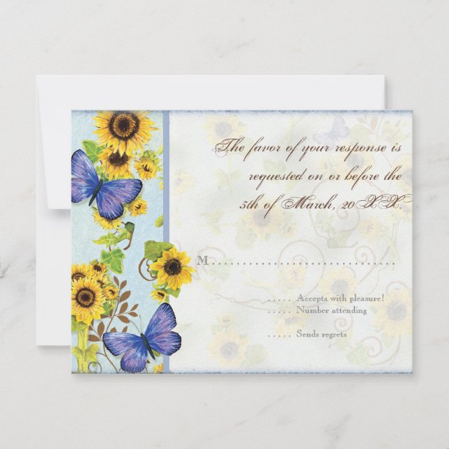 Sunflower Swirl Floral Frame Blue Butterfly Invite (Front)