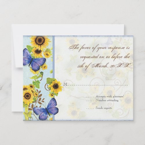 Sunflower Swirl Floral Frame Blue Butterfly Invite