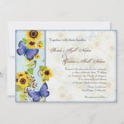 Sunflower Swirl Floral Frame Blue Butterfly Invite