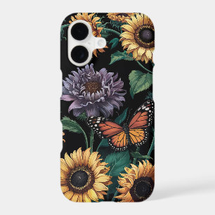 Sunflower Symphony Dark Floral Monarch Butterfly iPhone 17 Case