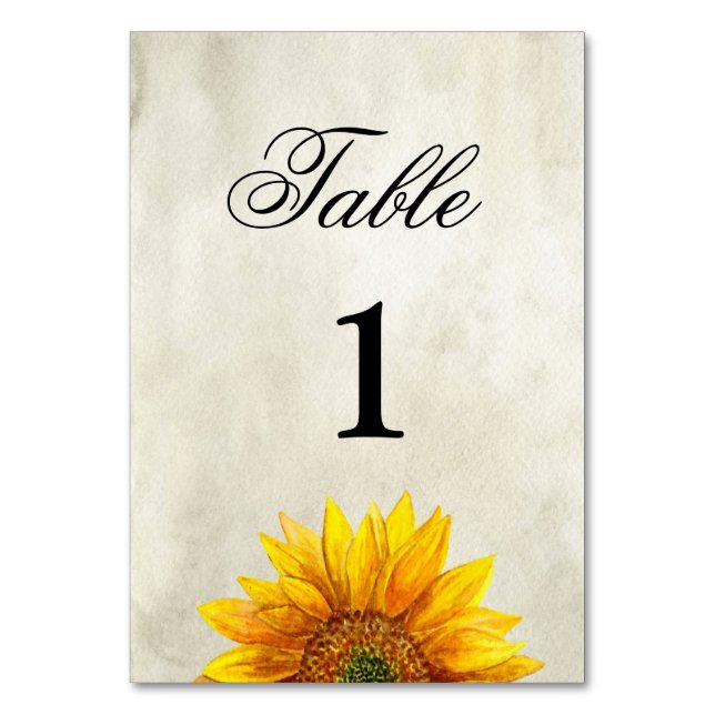 Sunflower table number. Rustic wedding. Country Table Number (Front)