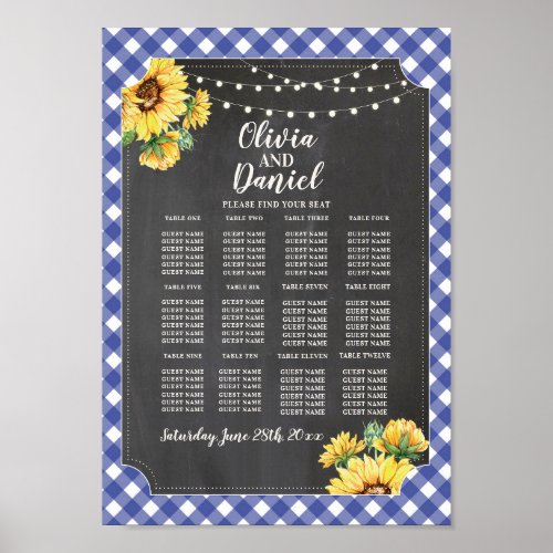 Sunflower Table Wedding Seating 12 Seating Floral Poster