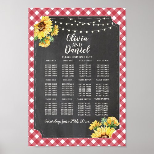 Sunflower Table Wedding Seating 12 Seating Red Poster