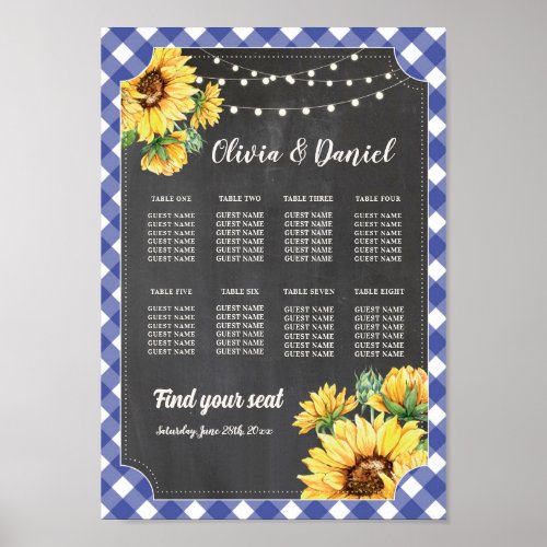 Sunflower Table Wedding Seating 8 Seating Navy Poster