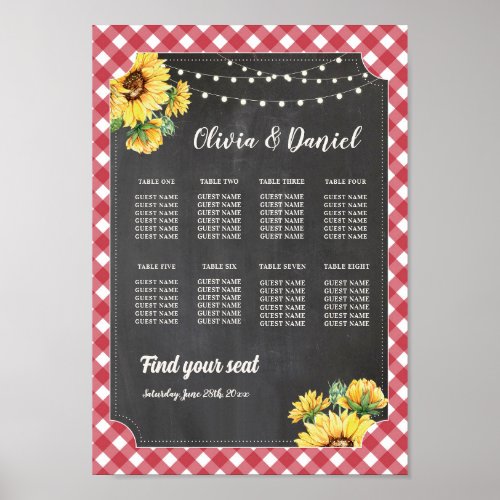 Sunflower Table Wedding Seating 8 Seating Red Poster