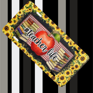 Sunflower Teacher life,Love,Leopard Apple books License Plate