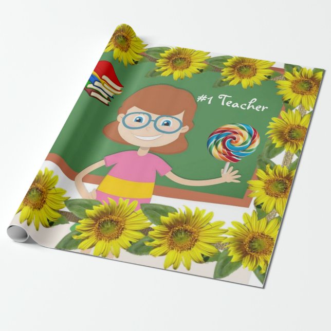 Sunflower Teacher Matte Wrapping Paper (Unrolled)