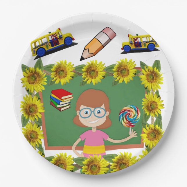 Sunflower Teacher Paper Plates (Front)