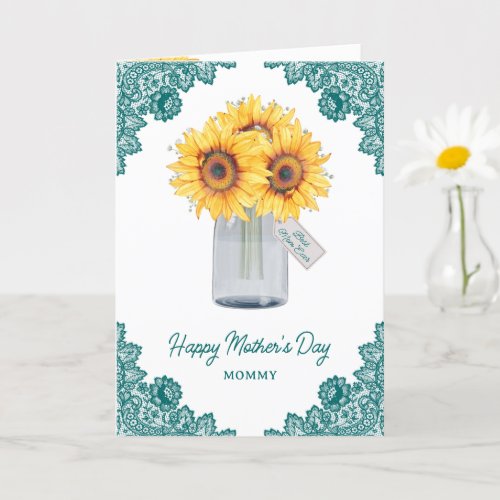Sunflower Teal Best Mom Ever Photo Mothers Day Card