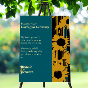 Sunflower Teal Blue Gold Modern Unplugged Wedding Foam Board