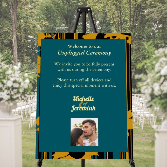 Sunflower Teal Blue Gold Modern Unplugged Wedding Foam Board (Creator Uploaded)