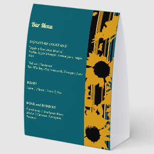 Sunflower Teal Blue Gold Modern Wedding Paper Table Tent