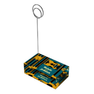 Sunflower Teal Blue Gold Modern Wedding Place Card Holder