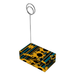 Sunflower Teal Blue Gold Modern Wedding Place Card Holder