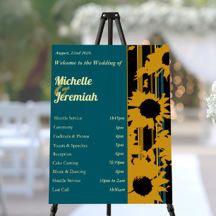 Sunflower Teal Blue Gold Modern Wedding Program Foam Board