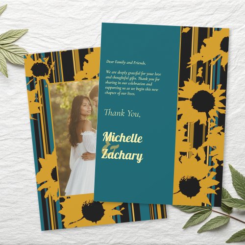Sunflower Teal Blue Gold Modern Wedding