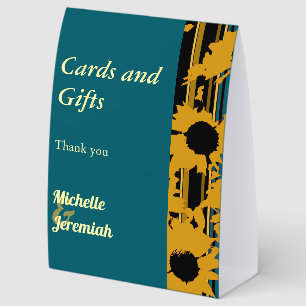 Sunflower Teal Blue Modern Wedding Cards & Gifts Paper Table Tent