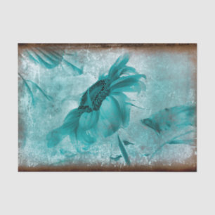 Sunflower Teal Blue Vintage Antique Texture Tissue Paper