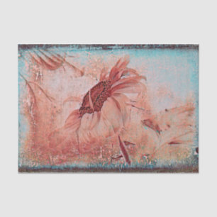 Sunflower Teal Brown Sepia Vintage Antique Texture Tissue Paper
