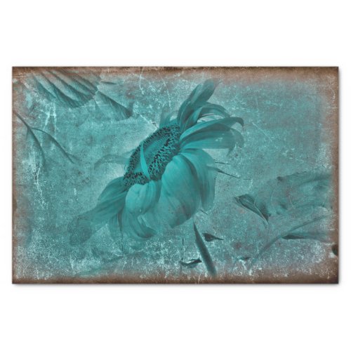 Sunflower Teal Brown Vintage Antique Grunge Tissue Paper