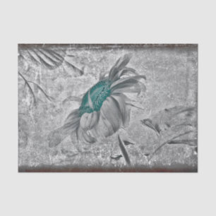 Sunflower Teal Gray Vintage Antique Texture Tissue Paper