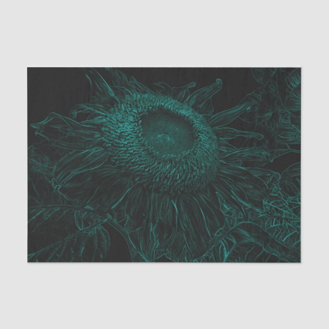 Sunflower Teal Green Black Floral Art Decoupage Tissue Paper (Front)