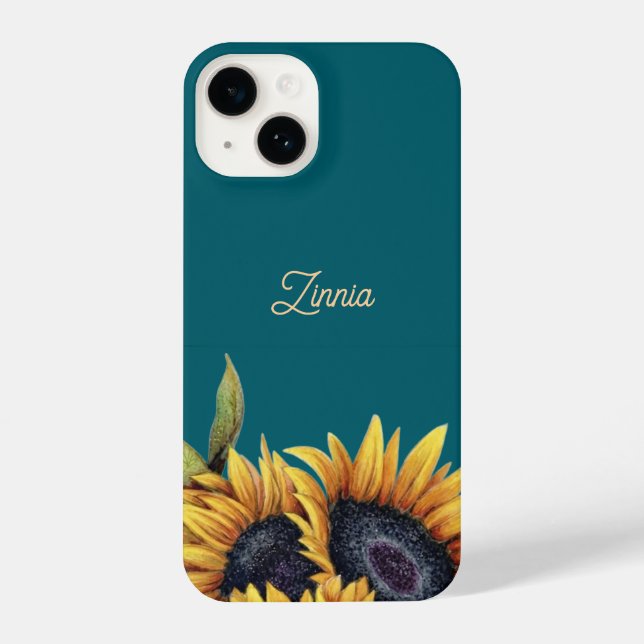 Sunflower Teal Modren Minimal Initial Phone Case (Back)