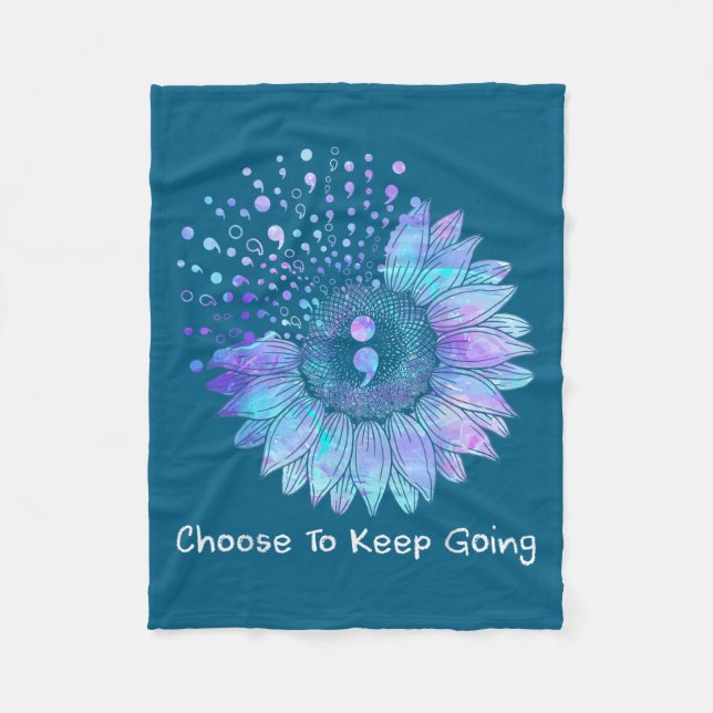 Sunflower Teal Purple Ribbon Suicide Prevention Aw Fleece Blanket (Front)