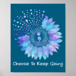 Sunflower Teal Purple Ribbon Suicide Prevention Aw Poster