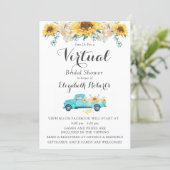 Sunflower Teal Vintage Truck Virtual Bridal Shower Invitation (Standing Front)