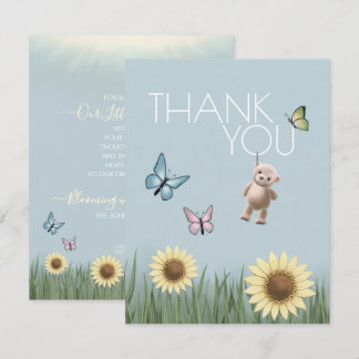 Sunflower Teddy Baby Shower Neutral Gratitude Thank You Card