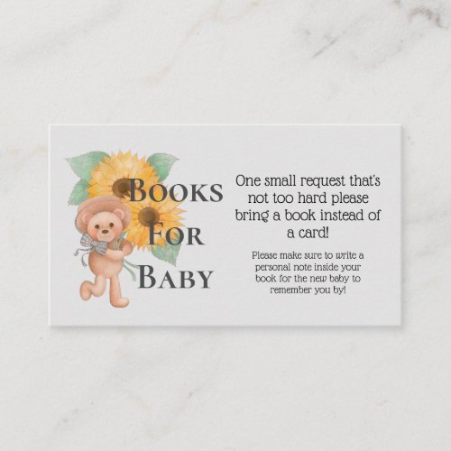 Sunflower Teddy Bear Baby Shower Book Request Enclosure Card