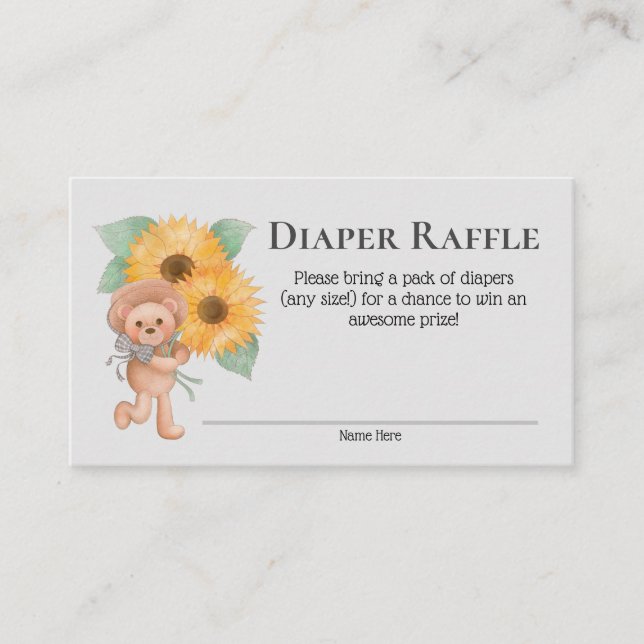 Sunflower Teddy Bear Baby Shower Diaper Raffle Enclosure Card (Front)
