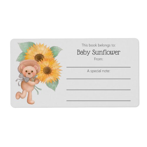 Sunflower Teddy Bear Book Belongs To Bookplate