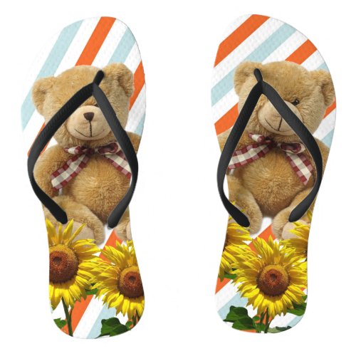 Sunflower Teddy Bear Flip Flops