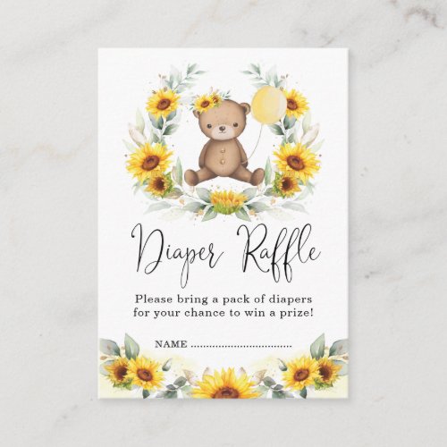 Sunflower Teddy Bear Floral Wreath Diaper Raffle Enclosure Card